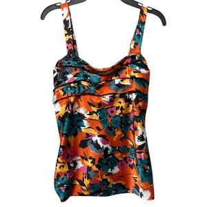 The Limited Y2K Satin Bold Floral Ruched Back Square Neck Tank Top Sz XS